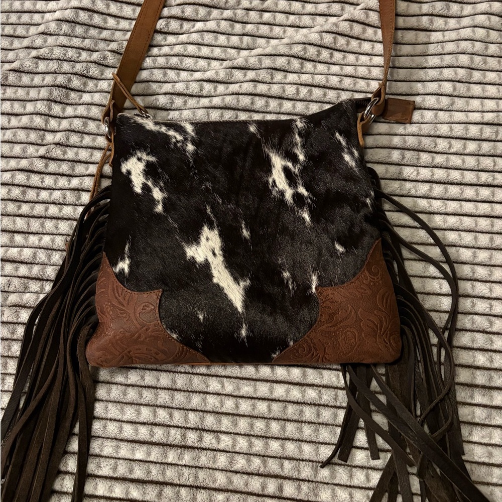 Cowhide and Leather Crossbody Bag